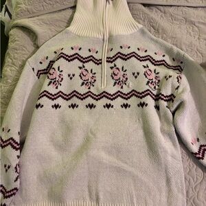 Altar'd State Floral Cowl Neck Sweater - Cream and Pink